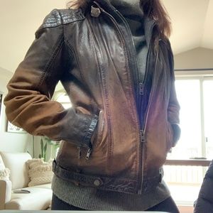 Mauritius lamb leather ombré with grey sweatshirt zip in/out hoodie